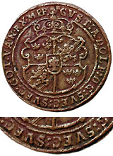 Gustav II Adolf. Ster. 1 re 1629, graverad av Petter Michelsson, med dubbelfel i omskriften: SVEC:SVEC: Ex. Antikren auktion 8, 1989, nr 198 (3.000) 10.000:- + 12,5% prov.